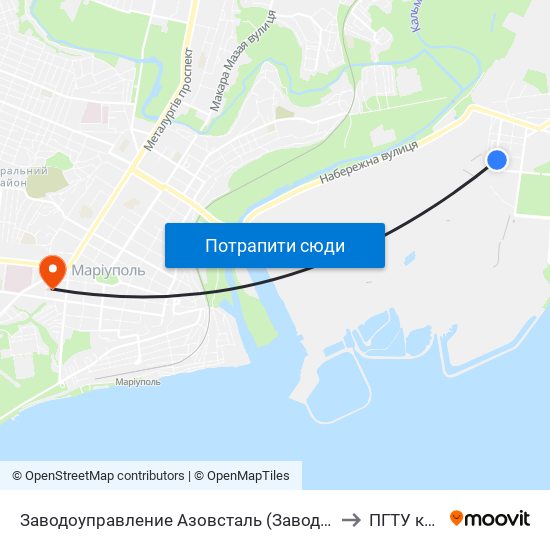 Заводоуправление Азовсталь (Заводоуправління Азовсталь) to ПГТУ корпус 1 map