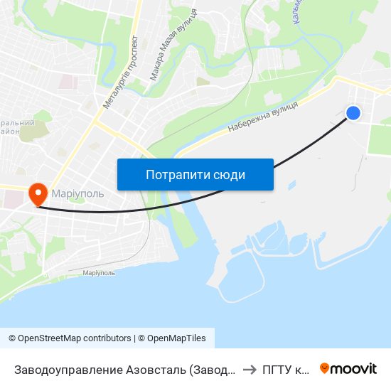 Заводоуправление Азовсталь (Заводоуправління Азовсталь) to ПГТУ корпус 1 map