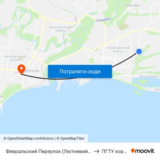 Февральский Переулок (Лютневий Провулок) to ПГТУ корпус 1 map