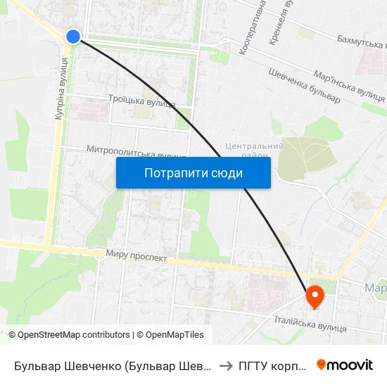 Бульвар Шевченко (Бульвар Шевченка) to ПГТУ корпус 1 map