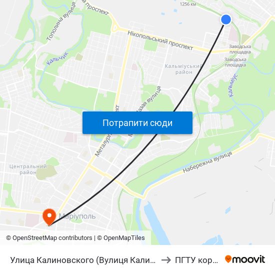 Улица Калиновского (Вулиця Калиновського) to ПГТУ корпус 1 map