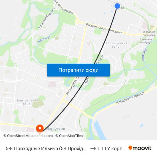 5-Е Проходные Ильича (5-І Прохідні Ілліча) to ПГТУ корпус 1 map