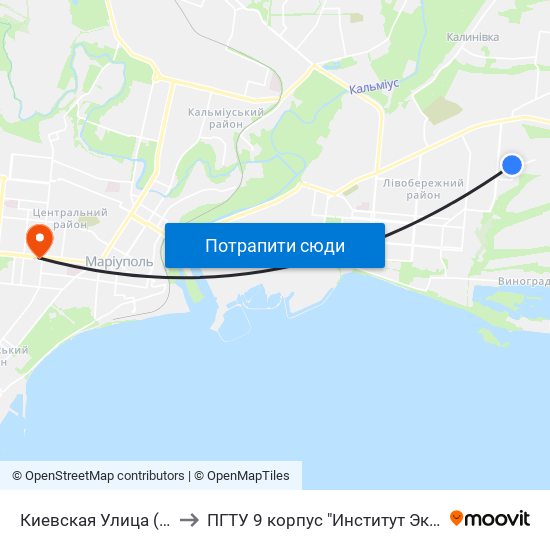 Киевская Улица (Київська Вулиця) to ПГТУ 9 корпус "Институт Экономики и Менеджмента" map