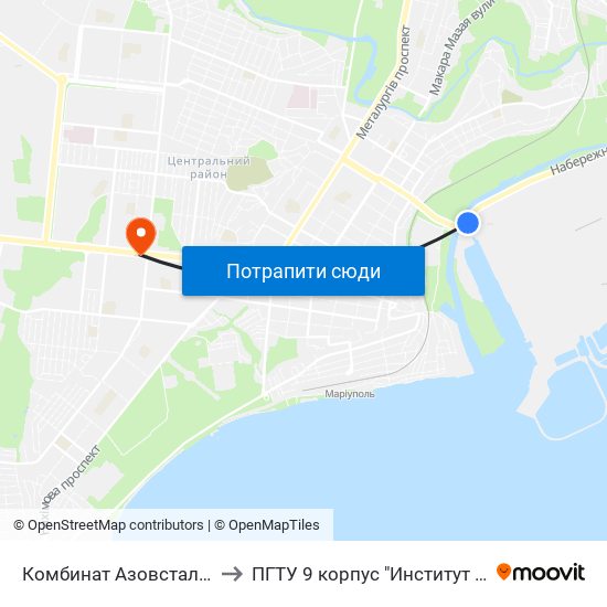 Комбинат Азовсталь (Комбінат Азовсталь) to ПГТУ 9 корпус "Институт Экономики и Менеджмента" map