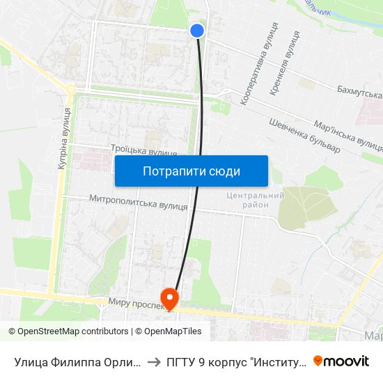 Улица Филиппа Орлика (Вулиця Пилипа Орлика) to ПГТУ 9 корпус "Институт Экономики и Менеджмента" map