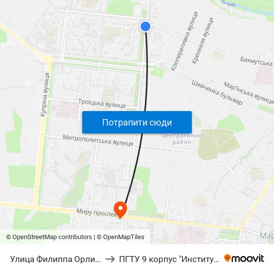 Улица Филиппа Орлика (Вулиця Пилипа Орлика) to ПГТУ 9 корпус "Институт Экономики и Менеджмента" map