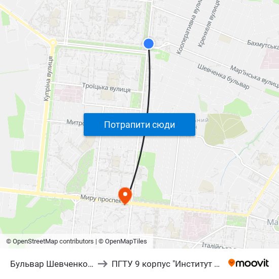 Бульвар Шевченко (Бульвар Шевченка) to ПГТУ 9 корпус "Институт Экономики и Менеджмента" map