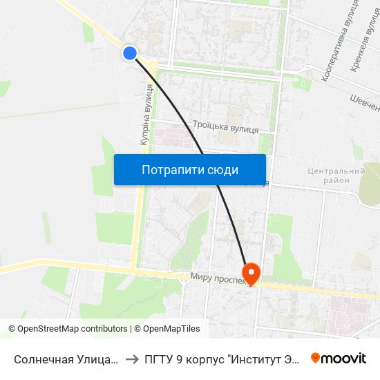 Солнечная Улица (Сонячна Вулиця) to ПГТУ 9 корпус "Институт Экономики и Менеджмента" map