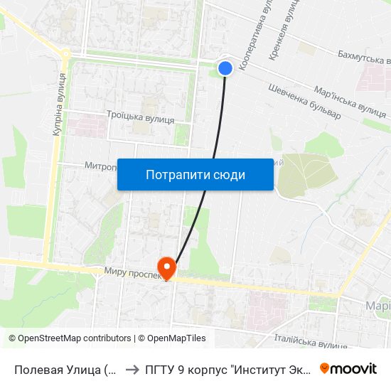 Полевая Улица (Польова Вулиця) to ПГТУ 9 корпус "Институт Экономики и Менеджмента" map