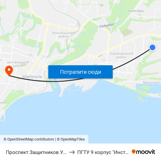 Проспект Защитников Украины (Проспект Захисників України) to ПГТУ 9 корпус "Институт Экономики и Менеджмента" map