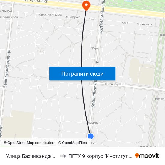 Улица Бахчиванджи (Вулиця Бахчиванджи) to ПГТУ 9 корпус "Институт Экономики и Менеджмента" map
