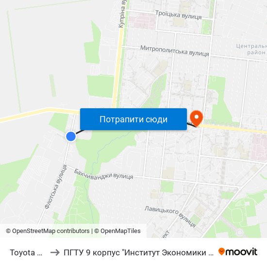 Toyota Центр to ПГТУ 9 корпус "Институт Экономики и Менеджмента" map