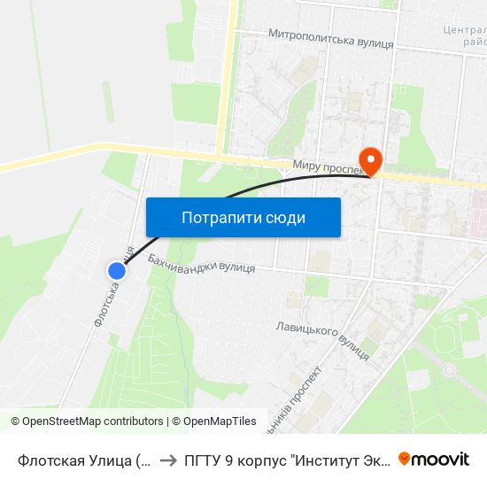 Флотская Улица (Флотська Вулиця) to ПГТУ 9 корпус "Институт Экономики и Менеджмента" map