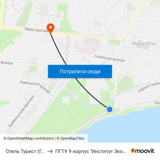 Отель Турист (Готель Турист) to ПГТУ 9 корпус "Институт Экономики и Менеджмента" map