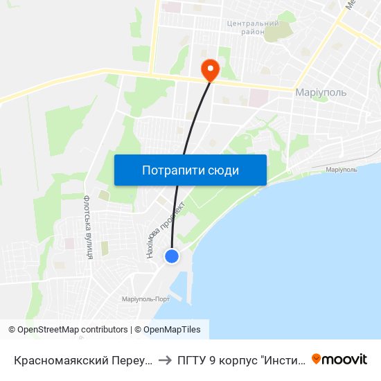 Красномаякский Переулок (Черновомаяцький Провулок) to ПГТУ 9 корпус "Институт Экономики и Менеджмента" map