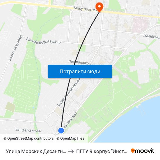 Улица Морских Десантников (Вулиця Морських Десантників) to ПГТУ 9 корпус "Институт Экономики и Менеджмента" map