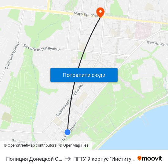 Полиция Донецкой Области (Поліція Донеччини) to ПГТУ 9 корпус "Институт Экономики и Менеджмента" map