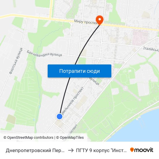 Днепропетровский Переулок (Днепропетровський Провулок) to ПГТУ 9 корпус "Институт Экономики и Менеджмента" map