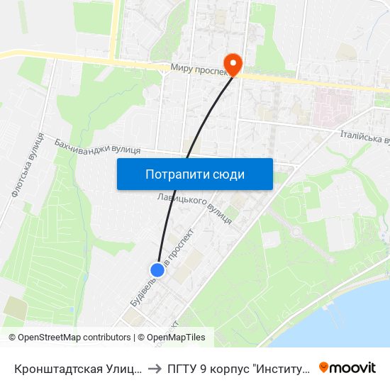 Кронштадтская Улица (Кронштадтська Вулиця) to ПГТУ 9 корпус "Институт Экономики и Менеджмента" map