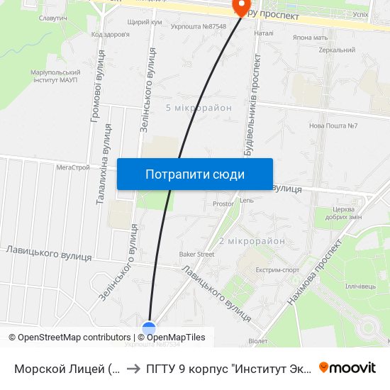 Морской Лицей (Морський Ліцей) to ПГТУ 9 корпус "Институт Экономики и Менеджмента" map