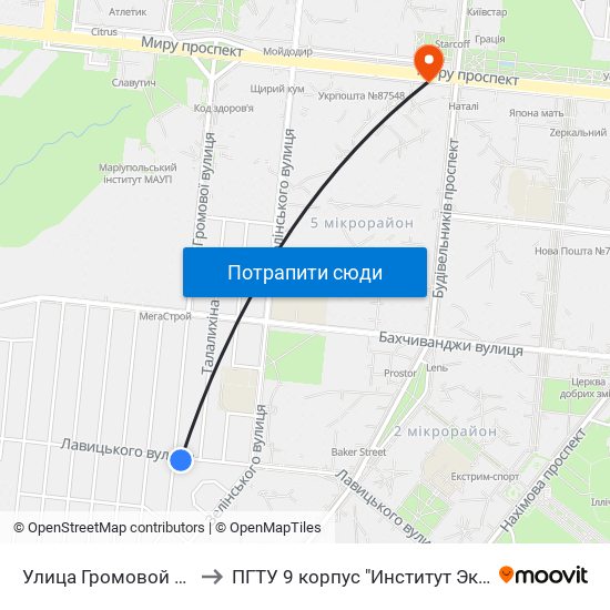 Улица Громовой (Вулиця Громової) to ПГТУ 9 корпус "Институт Экономики и Менеджмента" map