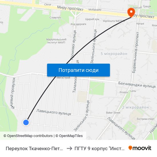 Переулок Ткаченко-Петренко (Провулок Ткаченка-Петренка) to ПГТУ 9 корпус "Институт Экономики и Менеджмента" map