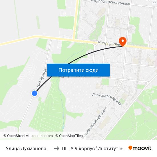 Улица Лухманова (Вулиця Лухманова) to ПГТУ 9 корпус "Институт Экономики и Менеджмента" map
