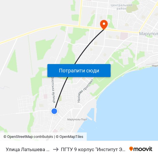 Улица Латышева (Вулиця Латишева) to ПГТУ 9 корпус "Институт Экономики и Менеджмента" map