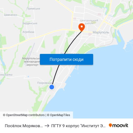 Посёлок Моряков (Селище Моряків) to ПГТУ 9 корпус "Институт Экономики и Менеджмента" map