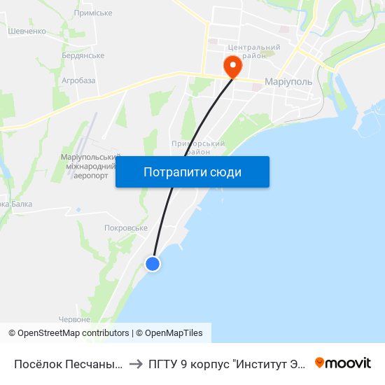 Посёлок Песчаный (Селище Піщане) to ПГТУ 9 корпус "Институт Экономики и Менеджмента" map