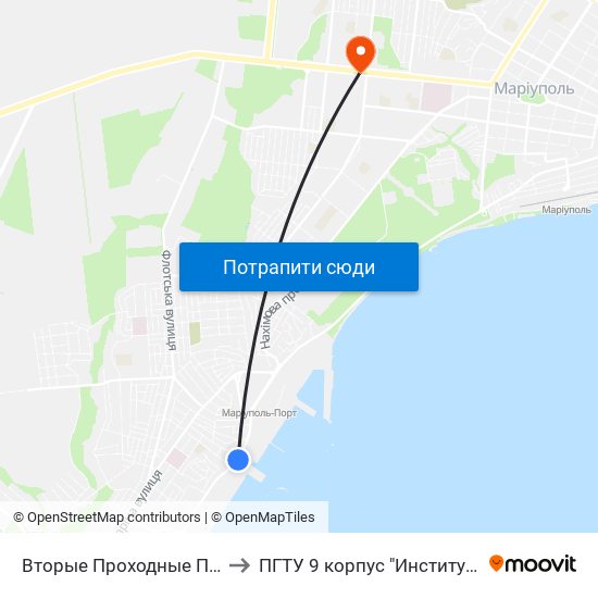 Вторые Проходные Порта (Другі Прохідні Порту) to ПГТУ 9 корпус "Институт Экономики и Менеджмента" map