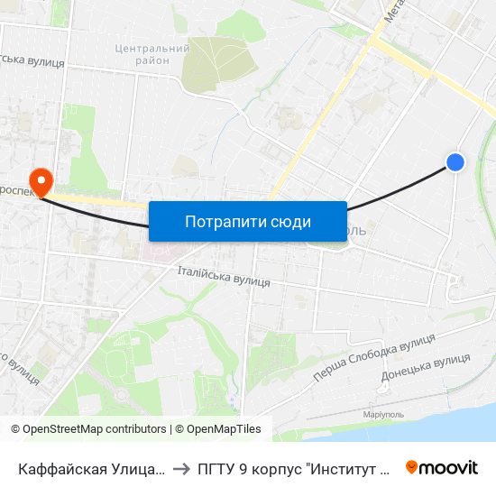 Каффайская Улица (Кафайська Вулиця) to ПГТУ 9 корпус "Институт Экономики и Менеджмента" map