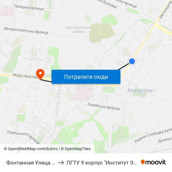Фонтанная Улица (Фонтанна Вулиця) to ПГТУ 9 корпус "Институт Экономики и Менеджмента" map