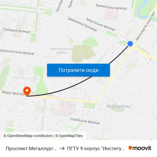 Проспект Металлургов (Проспект Металургів) to ПГТУ 9 корпус "Институт Экономики и Менеджмента" map