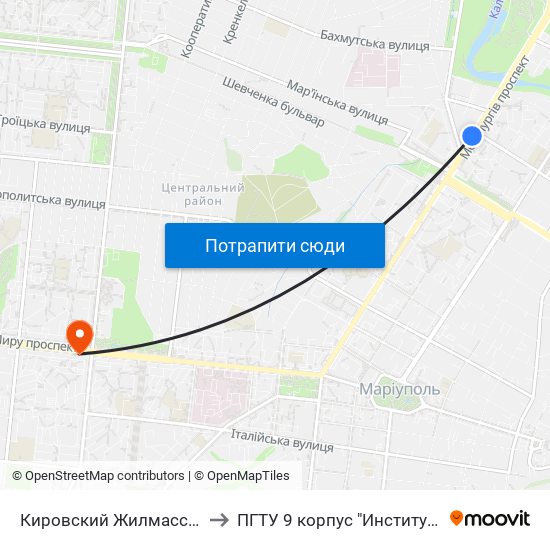Кировский Жилмассив (Кіровський Житмасив) to ПГТУ 9 корпус "Институт Экономики и Менеджмента" map