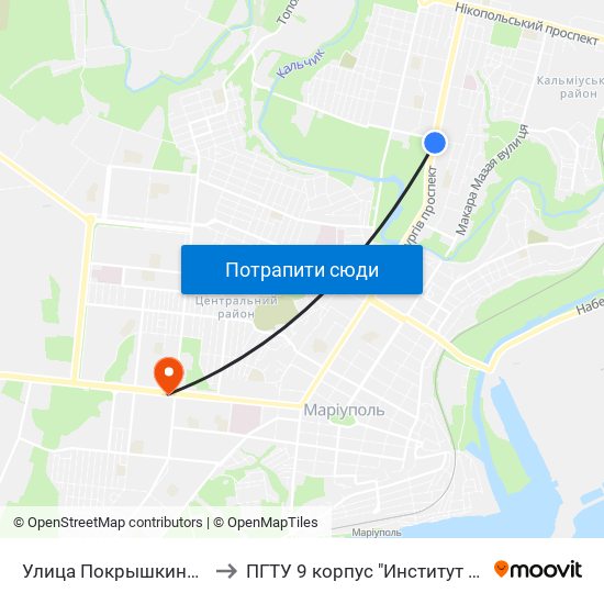 Улица Покрышкина (Вулиця Покришкіна) to ПГТУ 9 корпус "Институт Экономики и Менеджмента" map