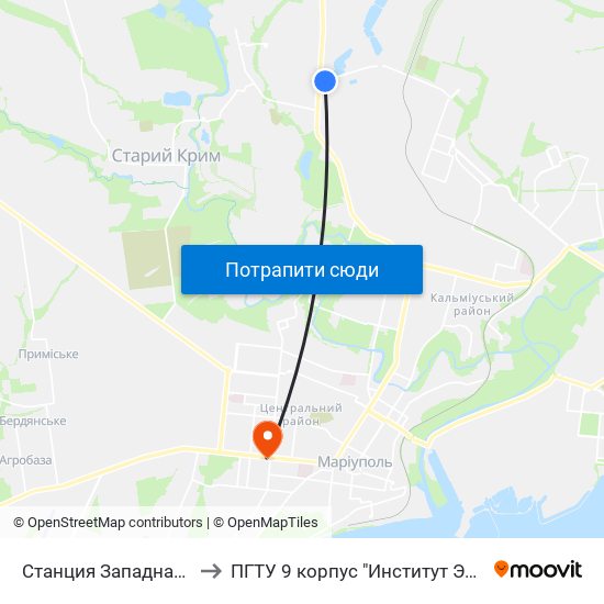 Станция Западная (Станція Західна) to ПГТУ 9 корпус "Институт Экономики и Менеджмента" map