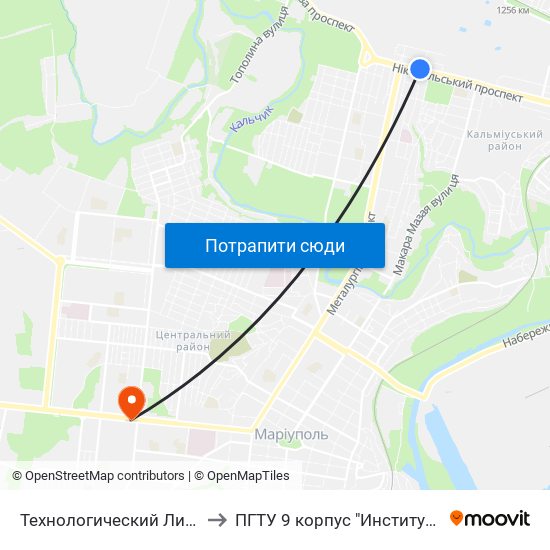 Технологический Лицей (Технологічний Ліцей) to ПГТУ 9 корпус "Институт Экономики и Менеджмента" map