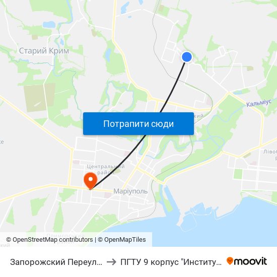 Запорожский Переулок (Запорізький Провулок) to ПГТУ 9 корпус "Институт Экономики и Менеджмента" map