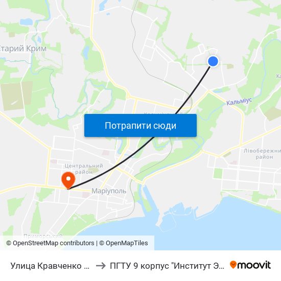 Улица Кравченко (Вулиця Кравченка) to ПГТУ 9 корпус "Институт Экономики и Менеджмента" map
