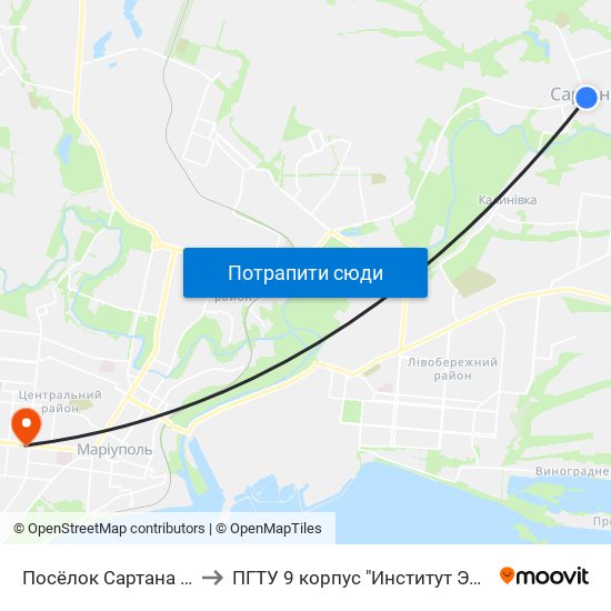 Посёлок Сартана (Селище Сартана) to ПГТУ 9 корпус "Институт Экономики и Менеджмента" map