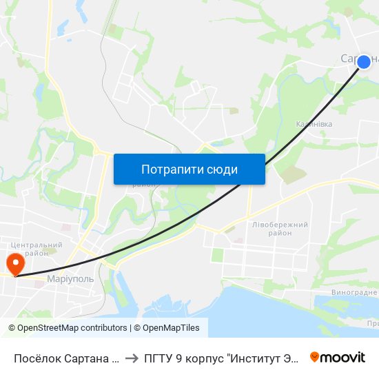 Посёлок Сартана (Селище Сартана) to ПГТУ 9 корпус "Институт Экономики и Менеджмента" map