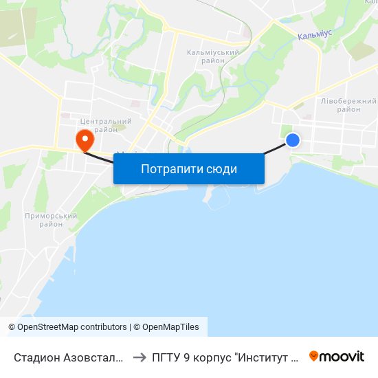 Стадион Азовсталь (Стадіон Азовсталь) to ПГТУ 9 корпус "Институт Экономики и Менеджмента" map
