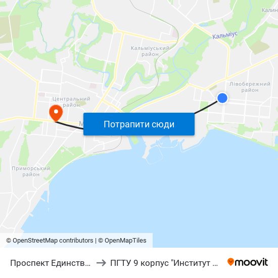 Проспект Единства (Проспект Єдності) to ПГТУ 9 корпус "Институт Экономики и Менеджмента" map