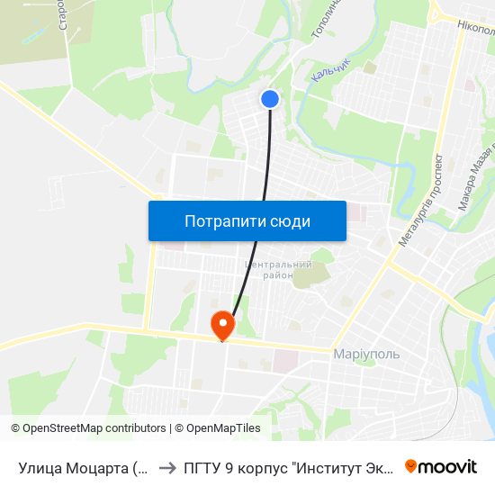 Улица Моцарта (Вулиця Моцарта) to ПГТУ 9 корпус "Институт Экономики и Менеджмента" map