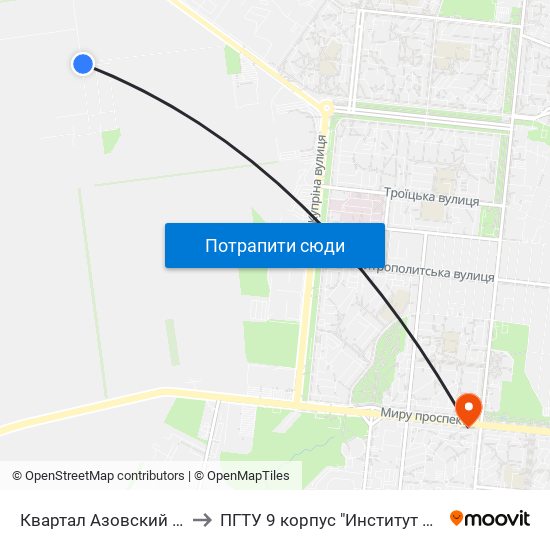 Квартал Азовский (Квартал Азовський) to ПГТУ 9 корпус "Институт Экономики и Менеджмента" map