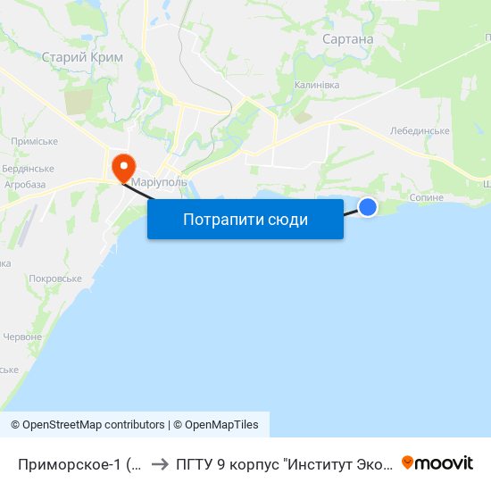 Приморское-1 (Приморське-1) to ПГТУ 9 корпус "Институт Экономики и Менеджмента" map