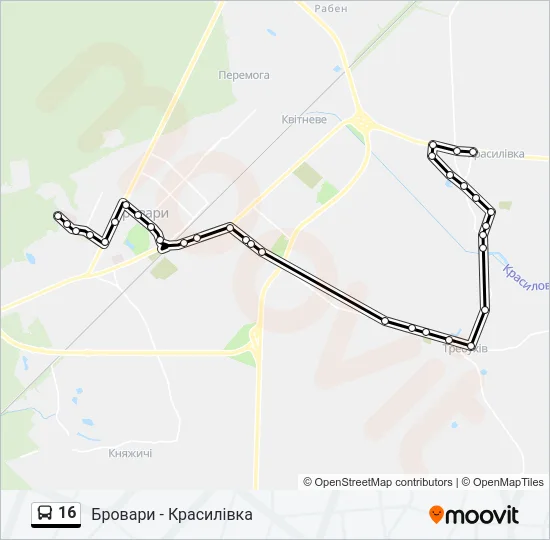16 автобус Карта лінії