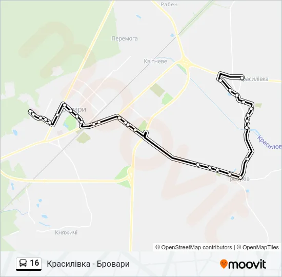 16 автобус Карта лінії