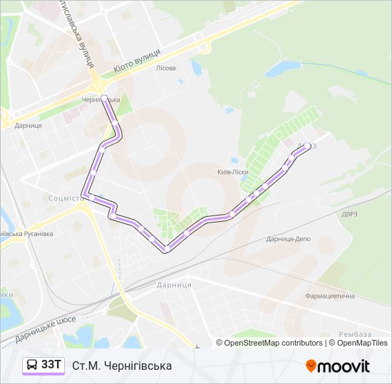 33Т автобус Карта лінії
